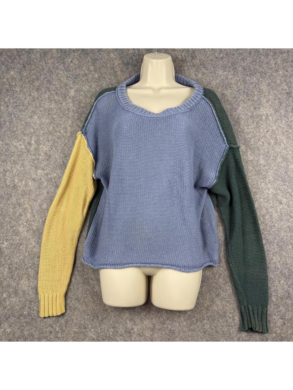 American Eagle Cropped Sweater Block Colors Boho Forest Cottage Core Small 095